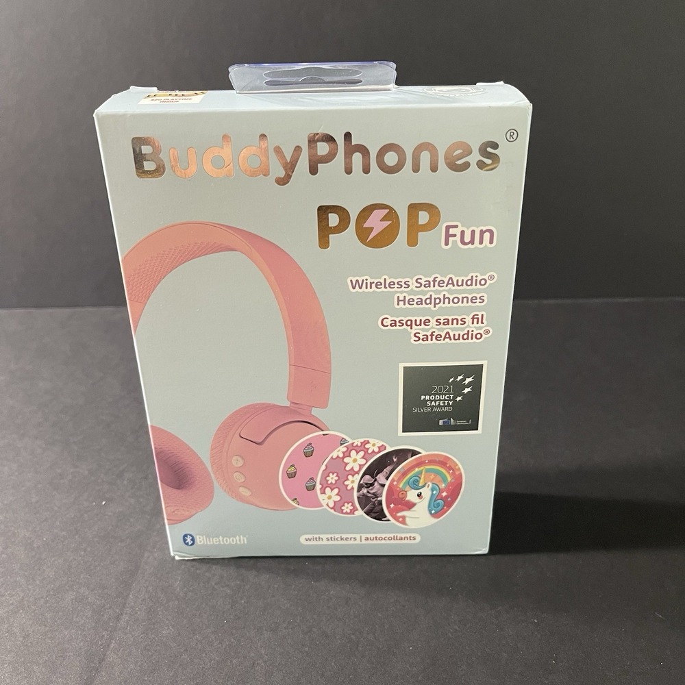 Buddy Phones Pop Fun Wireless SafeAudio Headphones Pink NIB Foldable Adjustable